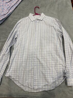 Calvin Klein Light Blue and White Plaid Dress Shirt